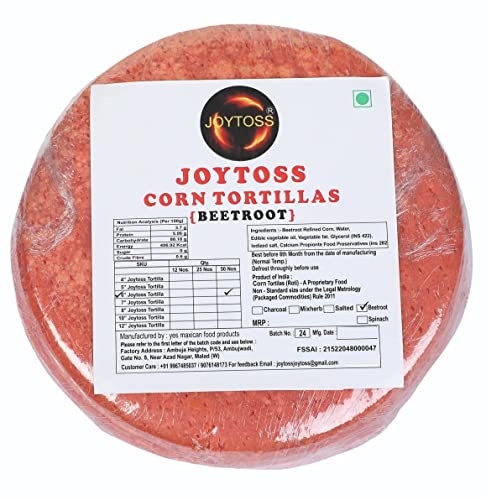 Image of JOYTOSS Tortilla Wrap | Fresh Taste & Soft Texture l Best for Wraps, Tacos, Nachos & Rolls l Ready to Eat Healthy Food - Pack of 25 (BEETROOT)