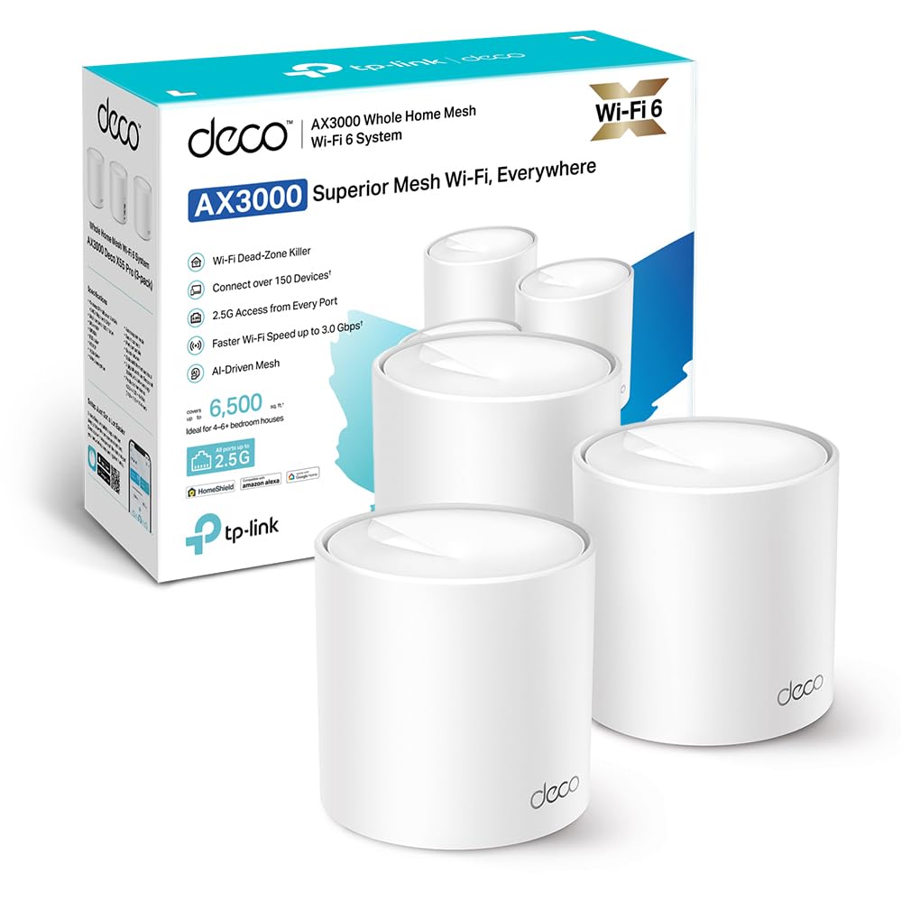 TP-Link Deco WiFi 6 Mesh AX3000Mbps Deco X50 Pro(3-Pack), Système WiFi 6 pour Toute la Maison, Couverture de 550㎡, Ports 2,5G, Contrôle Parental, Compatible avec Toutes Les Box Fibre