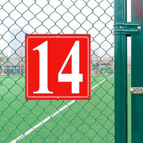 Image of Premium Aluminum Number Signs 14, Metal 12 inch X 12 inch Red Numbered Signs Outdoor for Parking Lots, Floor, Dock, Court, Aisle, Field, High Visibility, No Fade, Weather-resistant