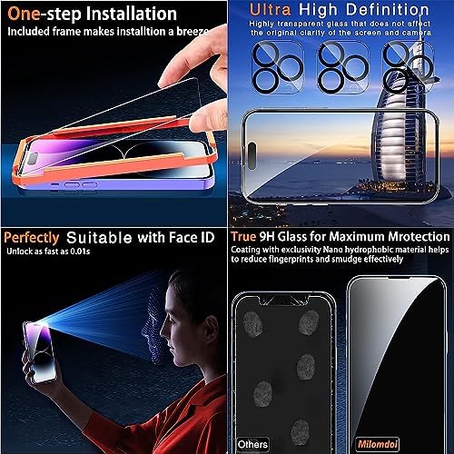 Milomdoi [10 in 1 for Apple iPhone 14 Pro Max Case Clear with 3 Pack Screen Protector Accessories 3 Pack Camera Lens Cover Protective Slim Thin Cute Phone Cases Compatible with MagSafe Women Men