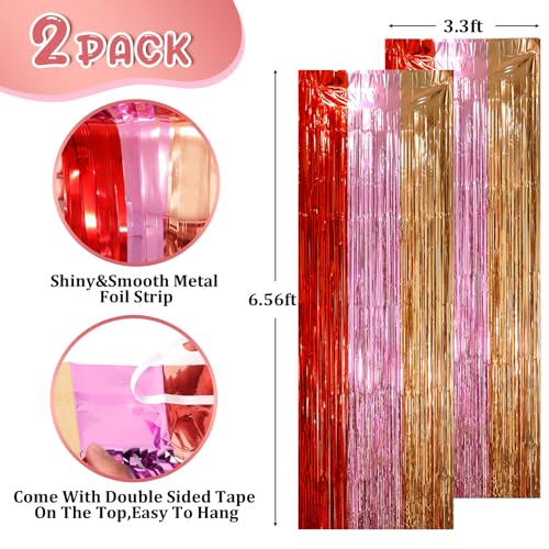 Image of Voircoloria 2 Pack Valentine Foil Fringe Backdrop Curtains, Tinsel Streamers Party Decorations, Fringe Backdrop, Door Shimmer for Valentine or Birthday Party