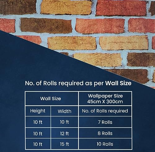 Image of Self Adhesive Brick Waterproof & Oilproof PVC Vinyl Wallpaper for Wall and Furniture Decor, 45x304 cm - Easy Peel & Stick Wall Sticker (Brick-4) (Color-1)