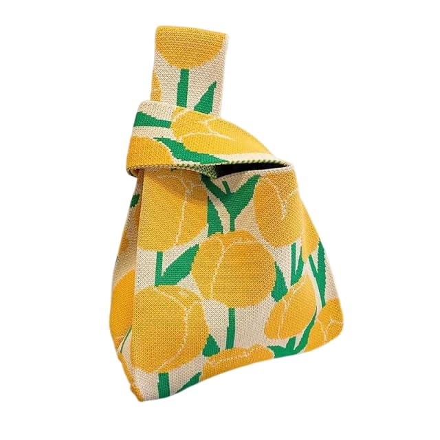 Wristlet Bag for Women Fashion Tulips Floral Cat Small Tote Hand Bag Soft Wrist Pouch Lunch Box Bag, 20x35cm-image-3