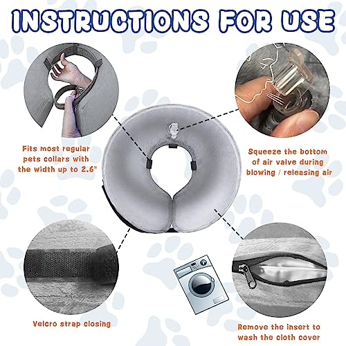 Inflatable Dog Cone Collar (M Size), Soft Blow-up Protective Recovery Dog Collar, Pet Donut Cone Collar, Comfy Elizabethan Collar After Surgery for Medium Dog to Prevent Biting Scratching, Grey Inflatable Dog Cone Collar (M Size), Soft Blow-up Protective Recovery Dog Collar, Pet Donut Cone Collar, Comfy Elizabethan Collar After Surgery for Medium Dog to Prevent Biting Scratching, Grey