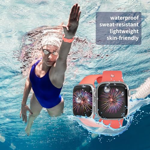 Image of Sport Bands Compatible with Apple Watch Band 38mm /40mm /41mm /42mm /44mm /45mm /49mm Women Men,Soft Silicone Strap Compatible with iWatch Ultra2 /Ultra Series10 /9 /8 /7 /6 /5 /4 /3 /2 /1 /SE Coral