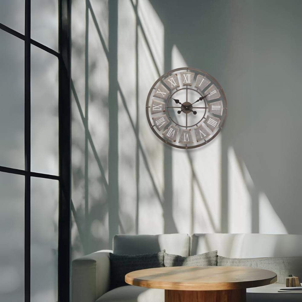 Garden Mile 60 cm römische Ziffern Stein Outdoor Uhren für den Garten, wasserdicht, große Wanduhr für Wohnzimmer, Außen, Gartenuhr, Gartenornament, große Uhr für drinnen und draußen