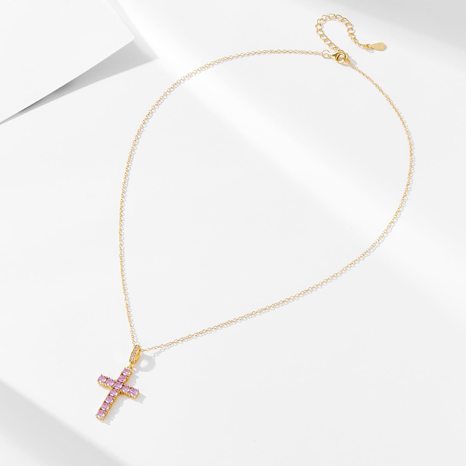 Collana Donna Oro Giallo 9k/14k/18k, Collana con Ciondolo Croce con Diamante Lab, Catena Regolabile 40+5 cm