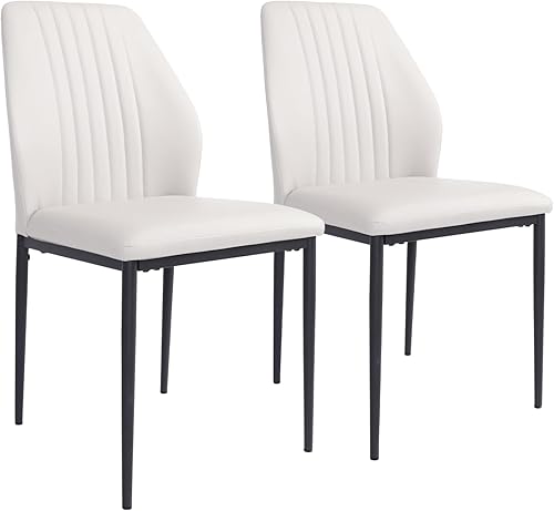 Miniatura 8 de ZckyCine Silla de comedor de cuero PU Silla de sala de estar Silla lateral moderna sin brazos de cocina con patas de metal Blanco,beige-a,Negro