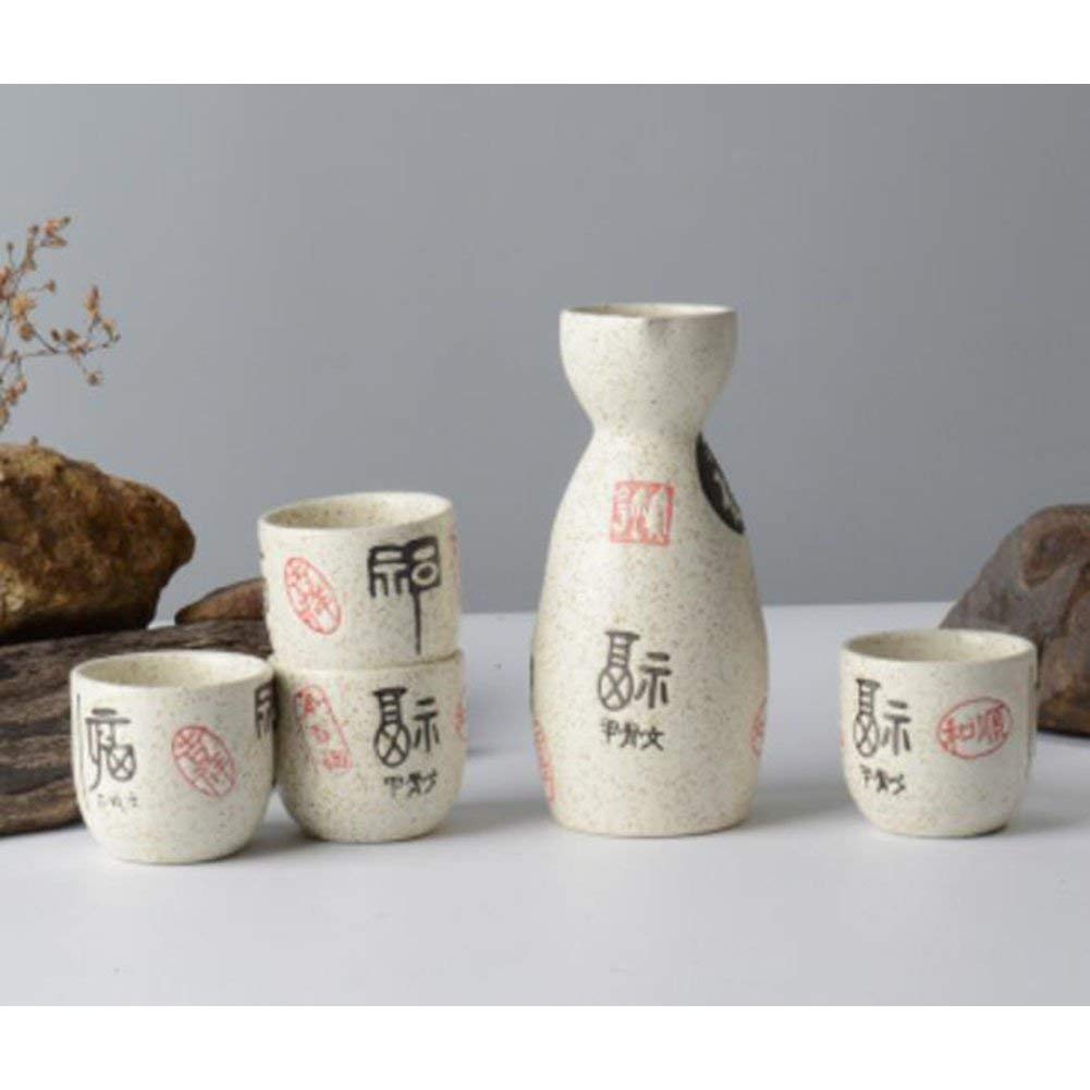 Ensemble de 5 pièces Exquis de saké Japonais en Porcelaine, Tasses en céramique Traditionnelles, Verres à vin à température artisanale-A21