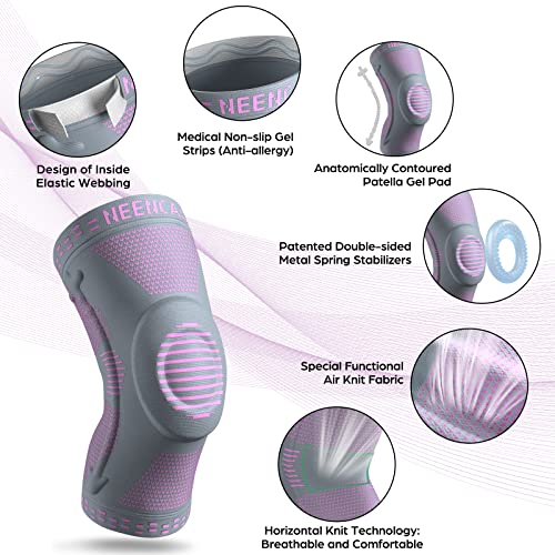 Image of NEENCA Nylon Professional Knee Brace For Women, Compression Knee Sleeve With Patella Gel Pad & Side Stabilizers, Knee Support Bandage For Pain Relief, Running, Arthritis, Acl, Joint Injury Recovery