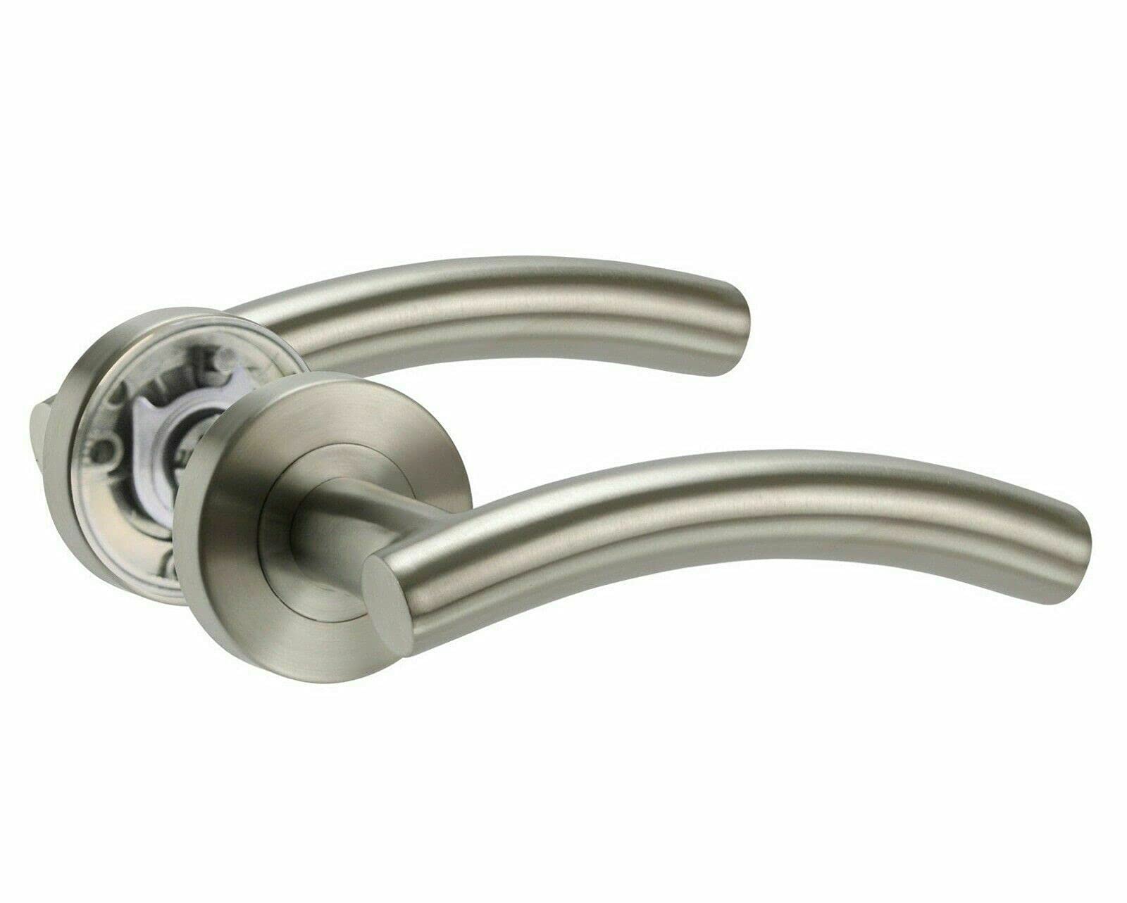Haven Heritage Door Handle Satin Nickle Arched T Bar Lever on Rose