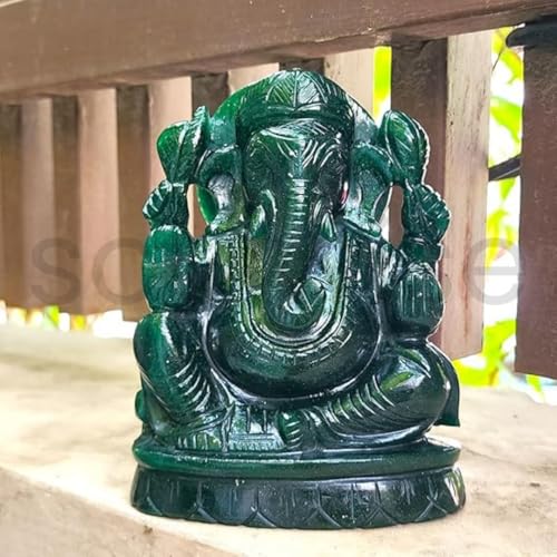 Image of Soulwise Jade Ganesha Idol - 14 cm | Hand-Carved Green Jade Ganpati Statue for Prosperity, Healing & Heart Chakra Energy