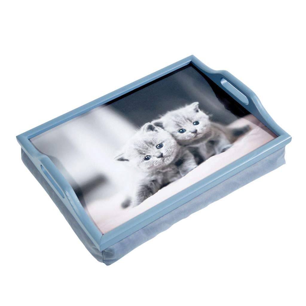 St Helens Home And Garden Blue Wooden Lap Tray With Cushion (Kittens)