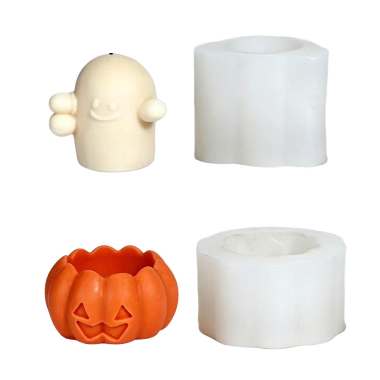 Greabuy Character and Pumpkin Silicone Mold for Halloween Making, Split Pour Form for Decor and Party Tables Halloween Silicone Mold Character Pumpkin Wax Pour Resin Plaster Fall Shelf Decor
