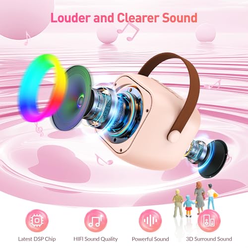 Image of Karaoke Machine for Kids Adults, Mini Portable Bluetooth Karaoke Speaker with 2 Wireless Microphone and Lights, Christmas Birthday Gifts for Girls Ages 4, 5, 6, 7, 8, 9, 10, 12+ Family Home Party