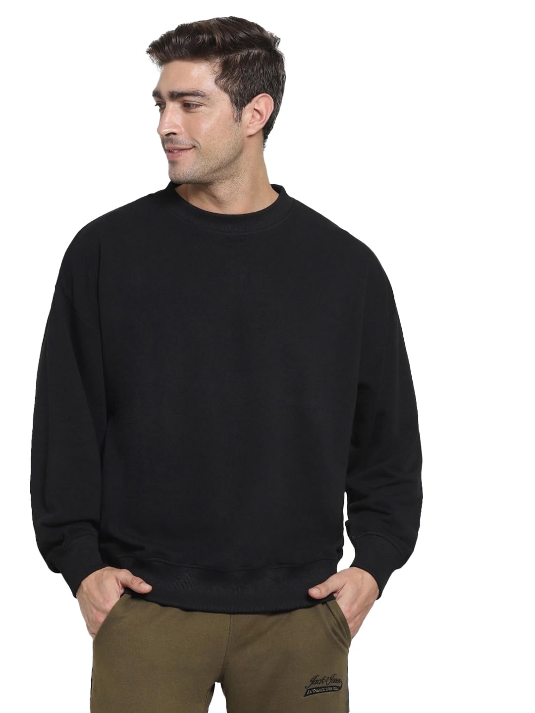 bewakoof Men's Solid Oversized Fit Full Sleeve Round Neck Unbrushed Fleece Sweatshirt-picture-51