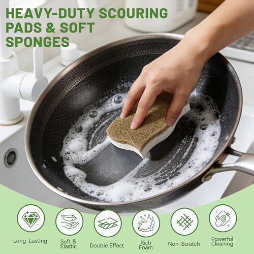 Image of LILAC 12 Pack Natural Cellulose Sponges for Dishes - Non-Scratch Kitchen Scrub Sponges - 100% Biodegradable & Eco-Friendly Cleaning Sponges for Non-Stick Cookware, Bathroom & Household