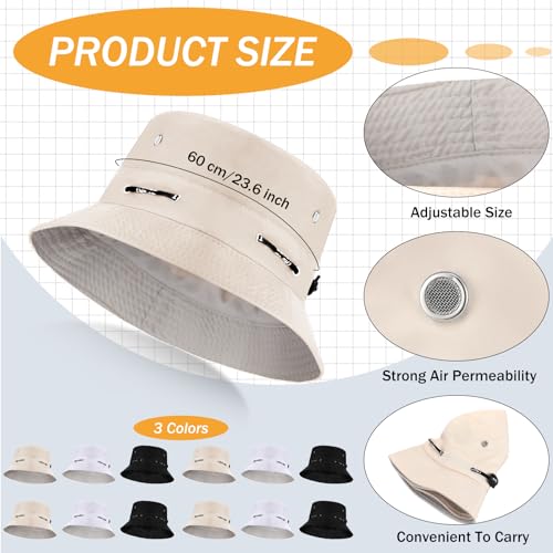 Image of Didaey 12 Pcs Bucket Hat Summer Adjustable UV Protection Hat Bulk Wide Brim with Strings for Beach Camping Hiking