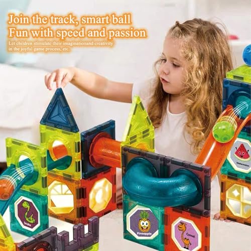 Image of Happy Hues Light Magnetic Tiles- Building Blocks for Kids 3D STEAM Educational Toys, Magnetic Marble Run /Toys for Kids Age 3 +Year Old Boys Girls Creative Gift (110 Pcs Magnetic Tiles)
