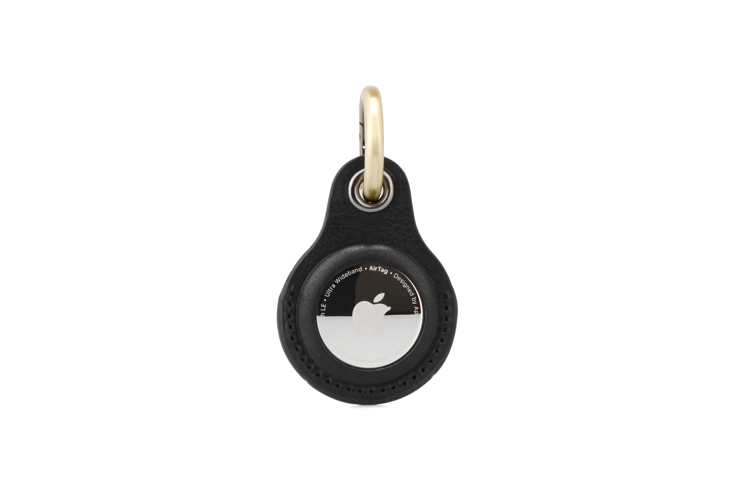 Habac Studio Airtag Keyring Genuine Leather with Brass Key Tags. Airtag Holder for Luggage GPS Tracker Dog Airtag Case Key Organiser. Key ring GPS Tag (Black)