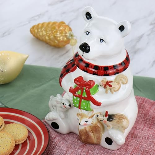 Image of Gibson Home Polar Friend Durastone 8.5in Holiday Cookie Jar in White and Multi