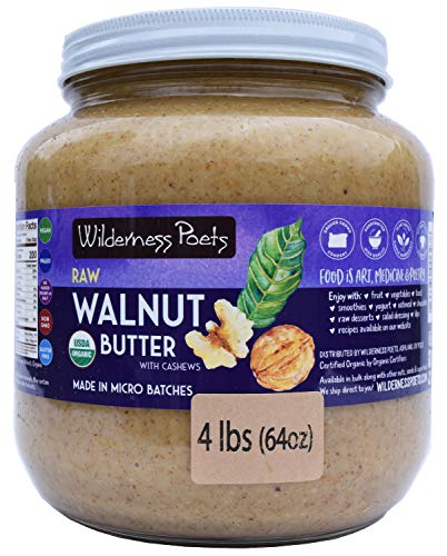 Wilderness Poets Walnut Butter with Cashews, Organic Raw Nut Butter - Half Gallon (64 oz)