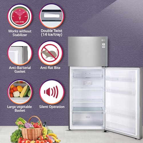 Image of LG 380 L 2 Star Frost-Free Smart Inverter Double Door Refrigerator (GL-S412SPZY, Shiny Steel, Convertible, Gross Volume- 408 L)