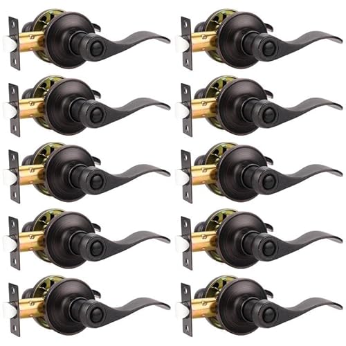 Probrico 10 Pack Privacy Bathroom Door Lock Lever Keyless No Keys Door Lockset;Right/Left Handed Reversible;Oil Rubbed Bronze Door Levers Hardware
