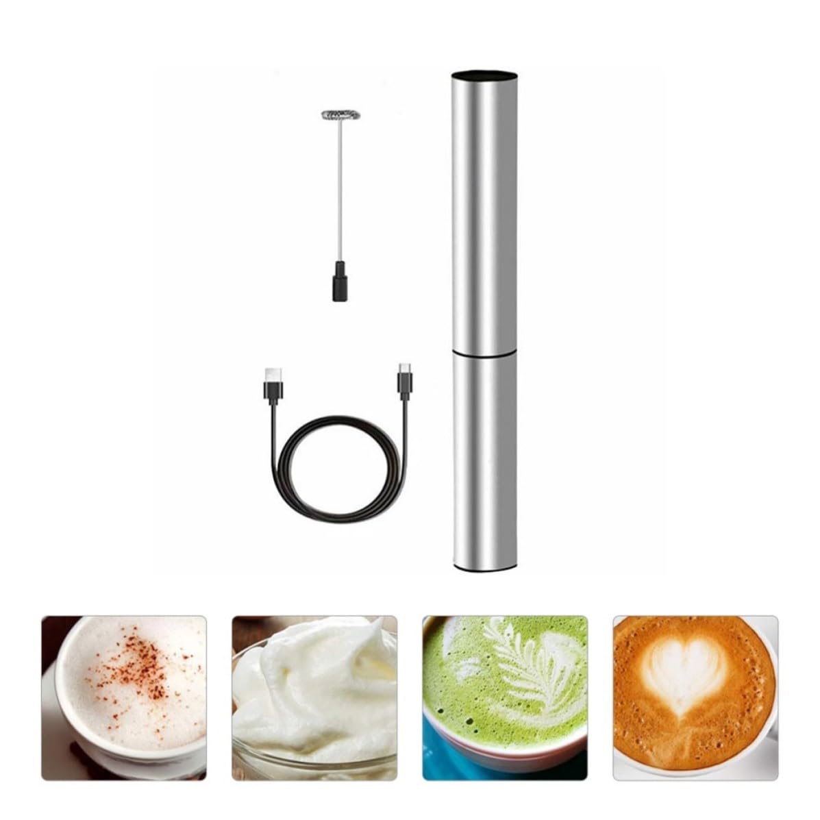 Frullatore Portatile Elettrico per Latte e Cappuccino in Acciaio Inox