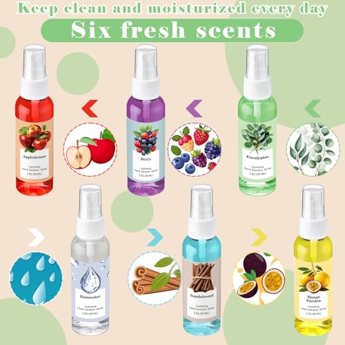 Image of 6 Pcs Hydrating Hand Sanitizers Spray Travel Size, 2 Fl oz | Scented Small Hand Sanitizers Spray, Portable, Moisturizing, Refreshing, for Employee Staff Teacher Nurse Appreciation Gifts