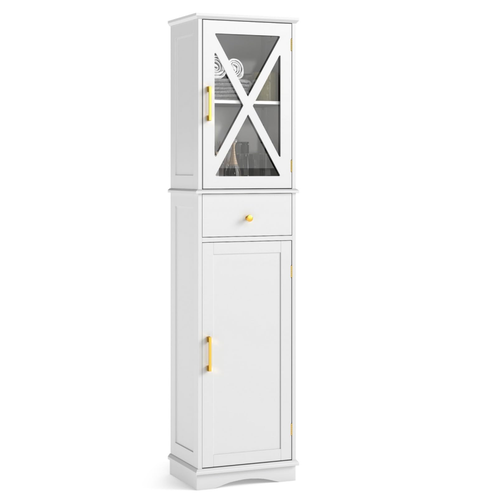 LIFEZEAL Armoire Haute autoportante avec 2 tiroirs et Portes, Armoire de Salle de Bain étroite avec étagère réglable, Meuble de Sol pour Salle de Bain, Salon, Cuisine, 40 x 30 x 168 cm (Blanc)