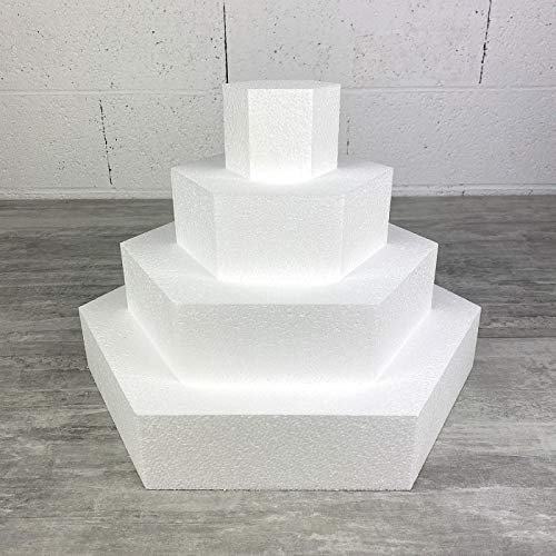 Lealoo Pièce montée Hexagonale en polystyrène, Base 40 cm à 10 cm, 4 socles de 7 cm de haut, Total 28 cm