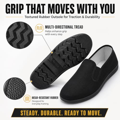 Image of Kung Fu Shoes for Men and Women, Tai Chi Martial Arts Canvas Slip-On Shoes Traditional Chinese Old Beijing Style with Flexible Textured Rubber Sole for Training, Walking and Everyday Wear