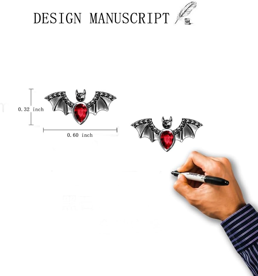 Bat Earrings Studs Sterling Silver Spooky Bat Earrings for Women Halloween Gothic Black Jewelry