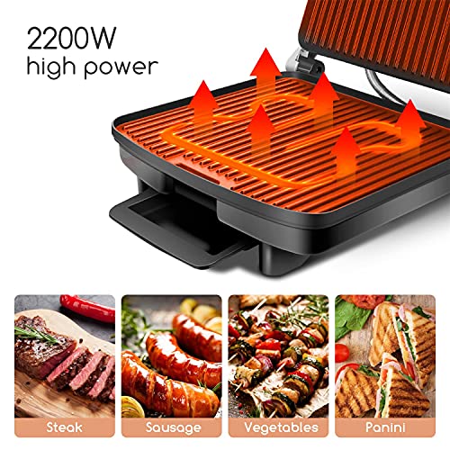 Aigostar Kontaktgrill, Sandwichtoaster, 2000W, Antihaftbeschichtete Platten, 29 cm x 23 cm, Grill mit Temperaturregelung… – Bild 3