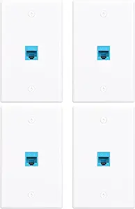 Ethernet Wall Plate 1 Port with RJ45 Keystone Coupler Female to Female,Blue RJ45 Keystone Wall Plate,Perfect for Home and Office Networking Easy Installation Solution(4 Pack)