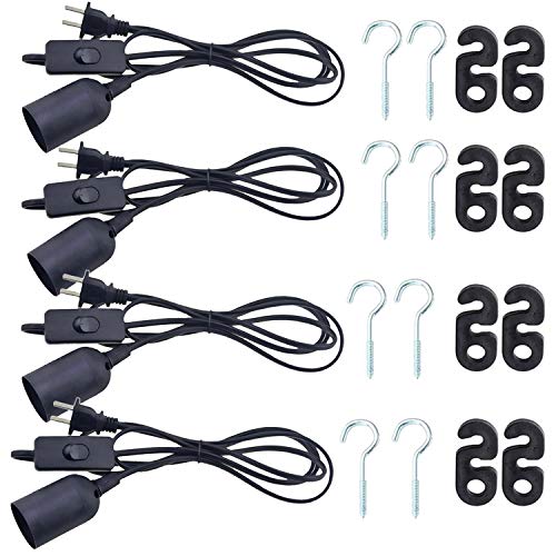 REXTiN 4packs 5.9ft E26/E27 LED Light Socket Extension Cord with On/Off Switch and US AC Power Plug Bulb Socket for Pendant Lighting Bulb Lamp in Kitchen Bedroom Restaurant(5.9ft 4packs)