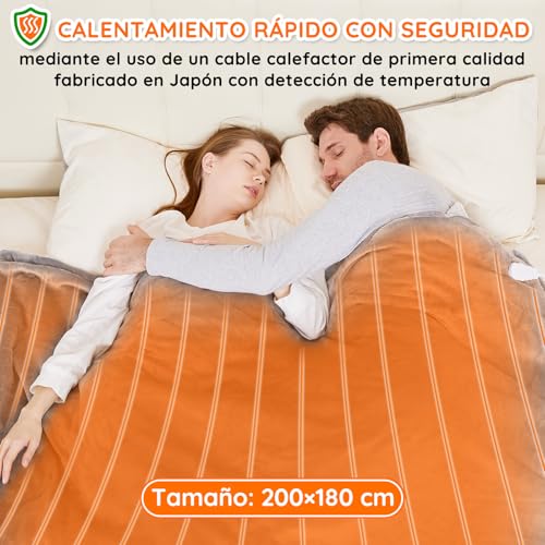 Miniatura 4 de Mia Coco Manta Eléctrica Apagado Automático, 200 X 180 Cm, 10 Niveles De Calor, Temporizador De 9 Horas, Protección Contra Sobrecalentamiento, Lavable A Máquina, Gris