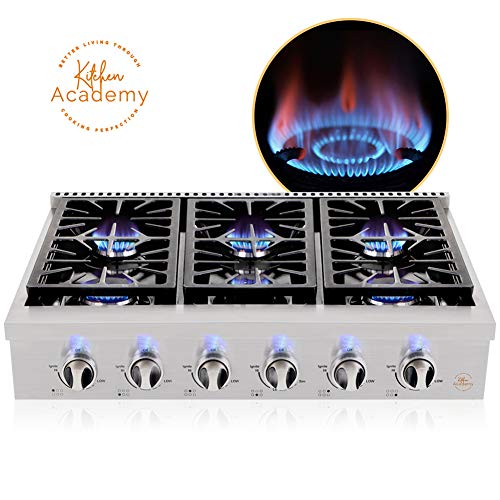 Kitchen Academy 36'' Gas Cooktop, Professional Burners Gas Stove Cooktop with 6 Gas