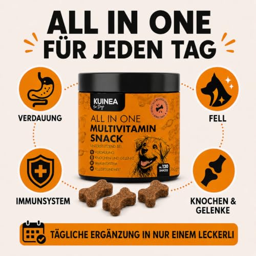 KUINEA® Multivitamin Snack für Hunde – All in One Vitamine als Leckerli – ca. 120 Snacks (360 g) – Ergänzungsfuttermittel mit Vitaminen & Mineralstoffen – ab 6 Monaten (1er Pack)