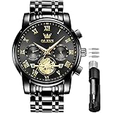 OLEVS Men’s Watch Stainless Steel Waterproof Chronograph Luminous Business Casual All Quality Analog Quartz Black Luxury Dress Big Face Wrist Watches