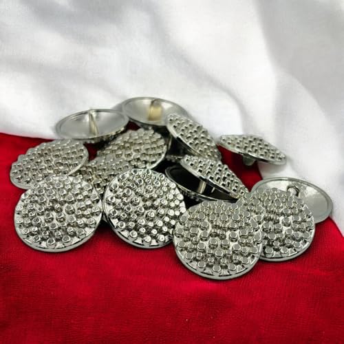 REENA Silver Round Dotted 6 pc Big Alloy Metal Buttons Sew on Buttons for Coats Jeans Jackets etc.Gold (Silver Round Dotted 6 pc Big Alloy)