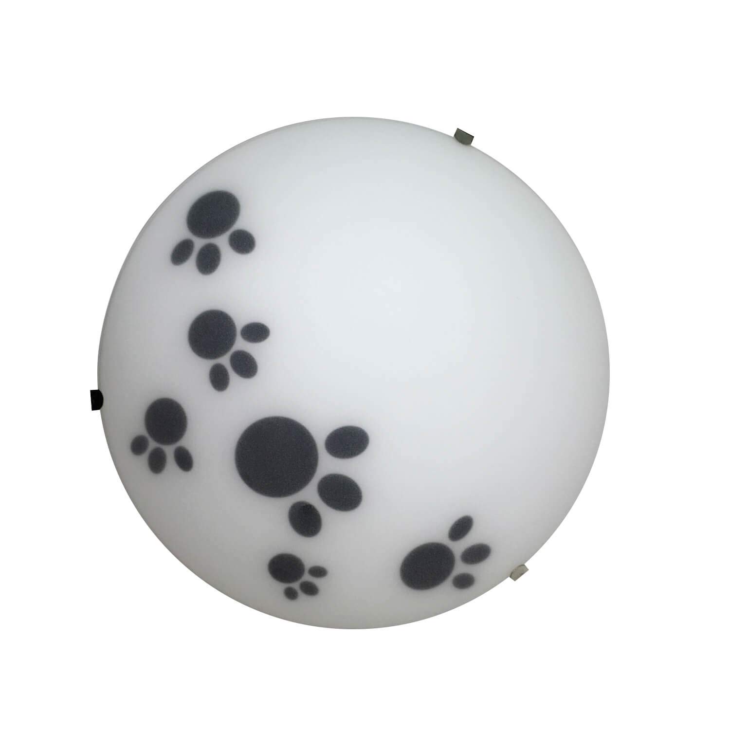 Onli Bianco - Plafón De Cristal Blanco Satinado, Diámetro 25 Cm, Decorado Con Pequeñas Huellas De Animales