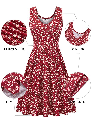 Image of HUHOT Womens Sleeveless V Neck Dress with Pocket Summer Beach Midi Flared Tank Dress