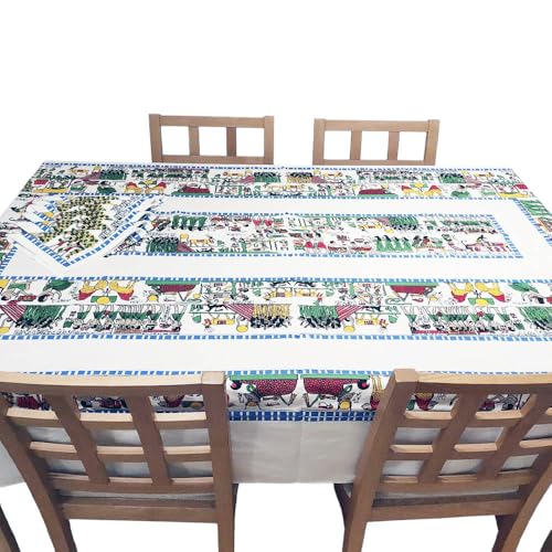 Egyptian Cotton Tablecloth 150 x 250 cm with 6 Matching Napk