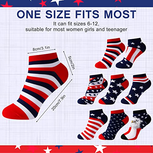 Image of Roshtia 8 Pairs American Flag Sock for Women Red White Blue Patriotic Socks | USA Stars Striped Ankle, 4th of July Independence Day Birthday Gifts for for Women Men Adults, Friend, 250th Anniversary