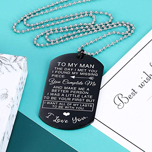 Jvvsci to My man I love you Dog Tag Pendant Necklace Couples Lovers Jewelry for Him Boyfriend Husband Gifts2