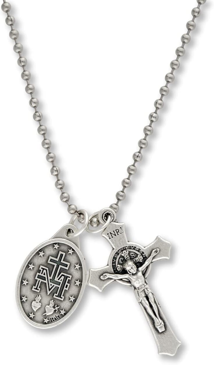 Caritas et Fides Catholic Necklace St Benedict Crucifix and Miraculous