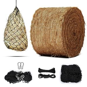 Round Bale Hay Net for Horses – Durable 6×6 Nylon Knotless Slow Feeder Hay Nets for Horses, Fits 6×6, 4×4, 5×5, & 5×4 ft Hay Bales with 2″ Hole, Additional Small Hay Net Included