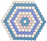 carrelage mural cuisine bleu et blanc Verre mosaïque Hexagon Roma bleu rose blanc mat.